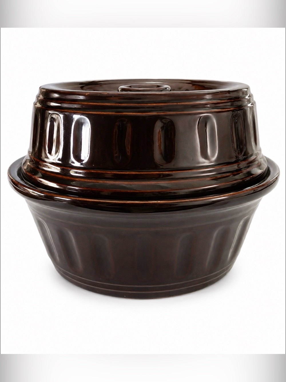 Brown Glaze Bean Pot Crock Stoneware Dutch Oven Lidded Casserole USA Vintage